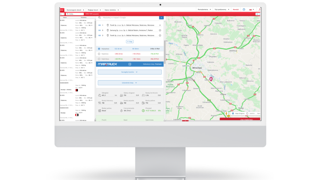 Podsumowanie kosztów zleceń Map4Truck